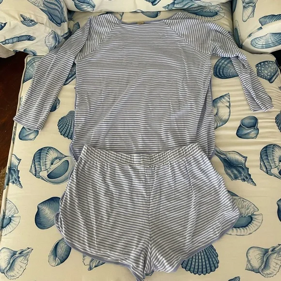 Lake Pajamas Pima Long-Short Set in Hydrangea - Picture 2 of 3